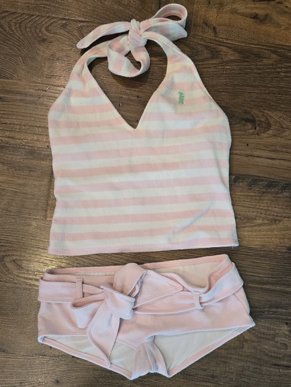 Vintage Juicy Couture Pink & White Halter Bikini Set Small